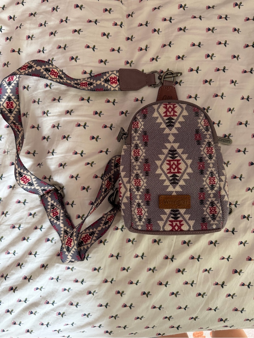 Wrangler Gray & Red Aztec Crossbody Bag